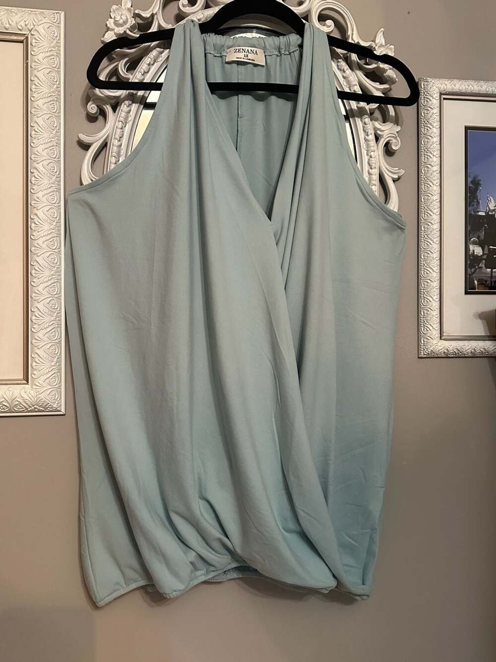 Zenana Surplice Halter Tank Top with Elastic Hem in Seafoam Green